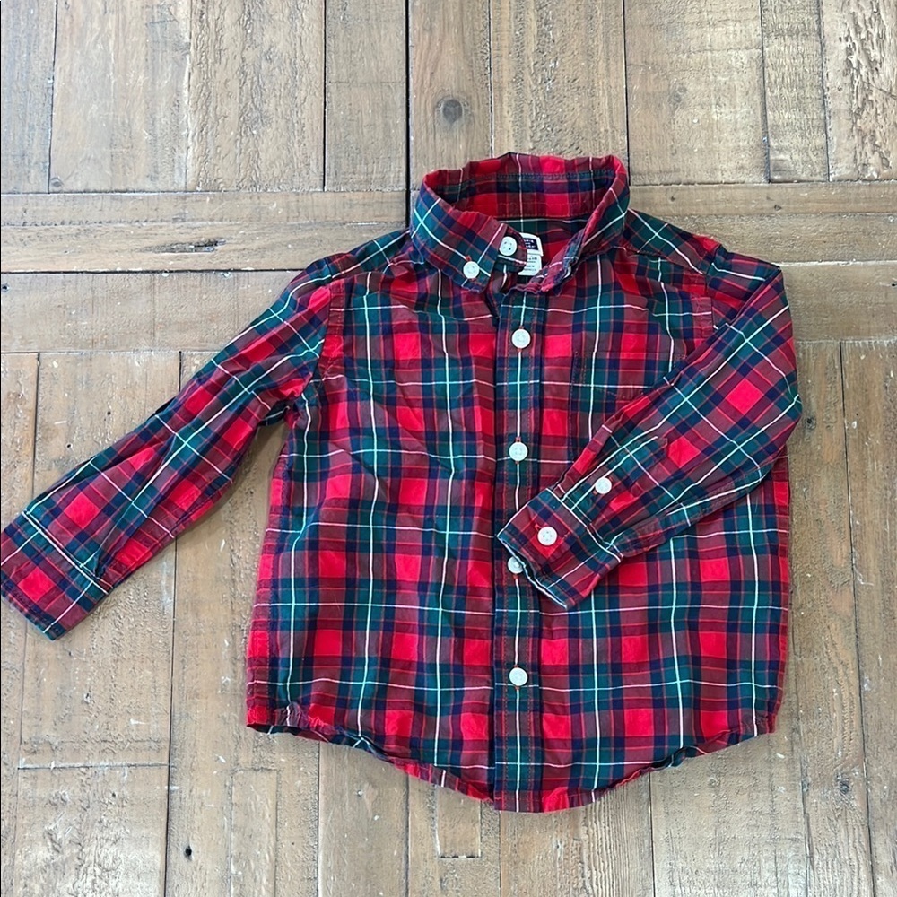 Janie and jack Red holiday Plaid Button Down Shirt